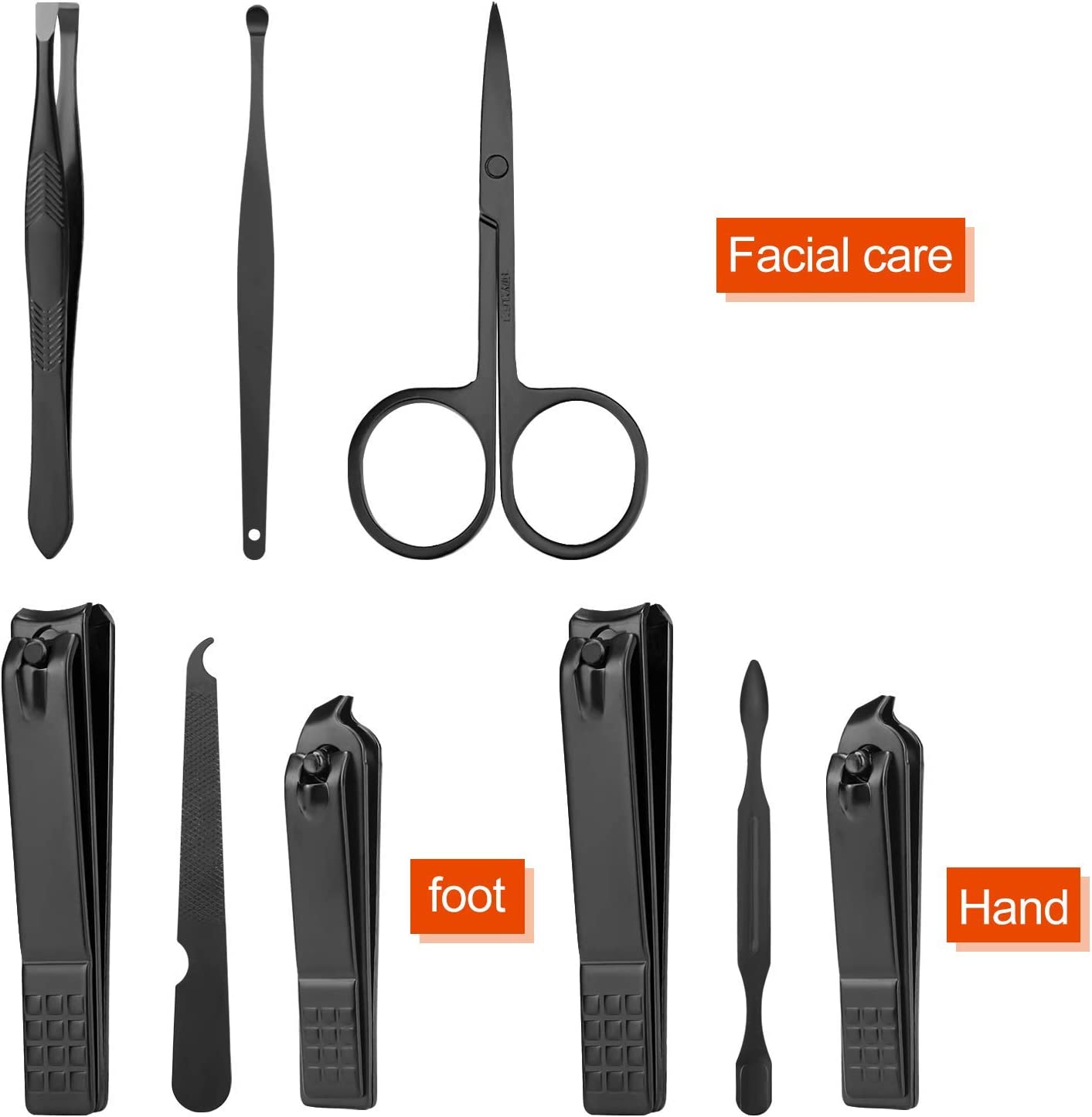 Stainless Steel Black Nail Clipper 7 Piece Set