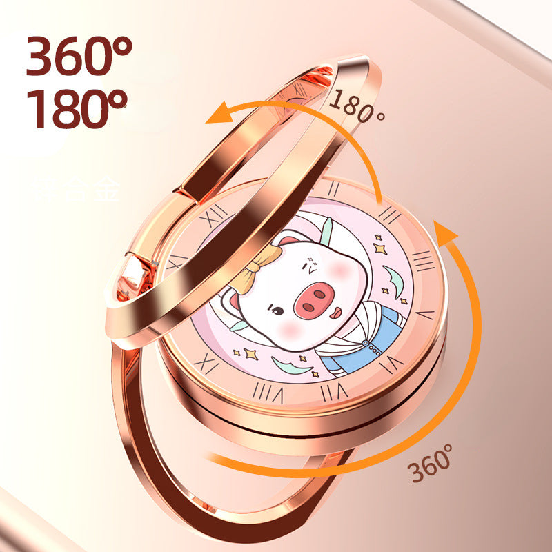 Creative piggy clock finger ring buckle type magnetic phone holder