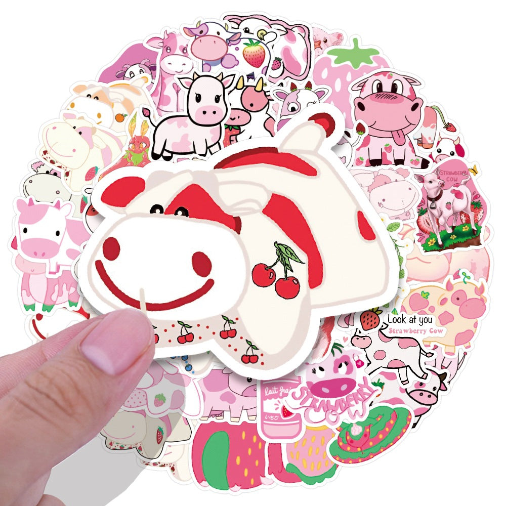 Cute Strawberry Cow Stickers (50pcs)