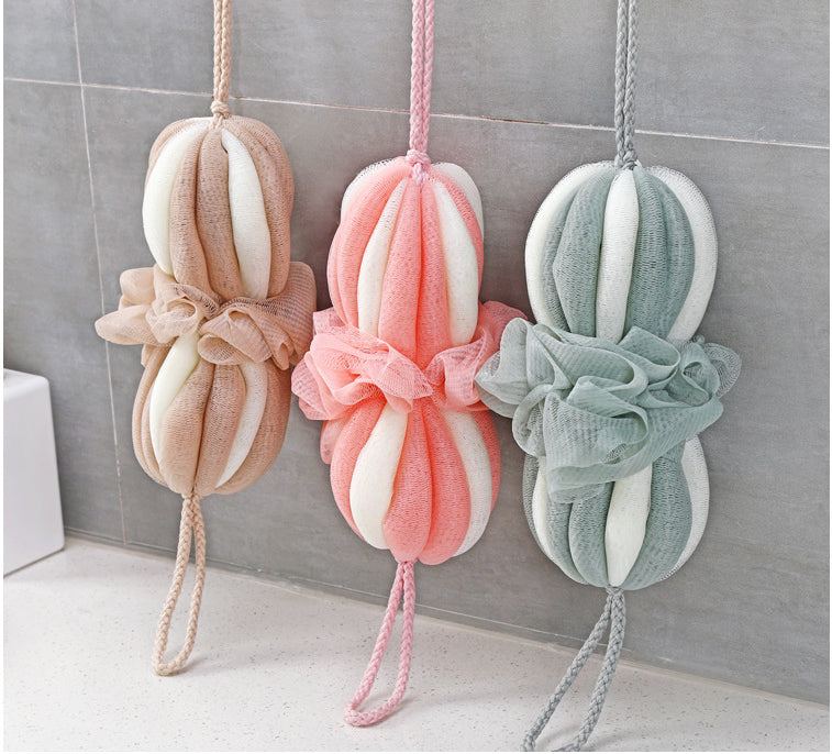 Long colorful loofah frothing bath ball