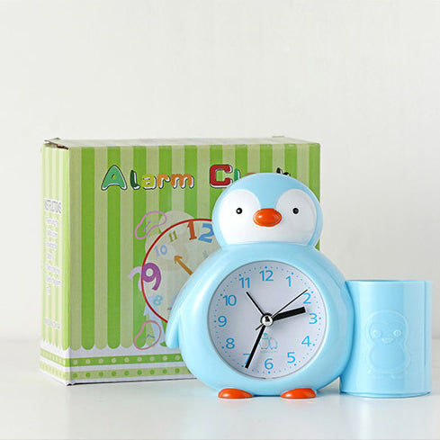 Cartoon penguin animal plastic alarm clock pencil holder