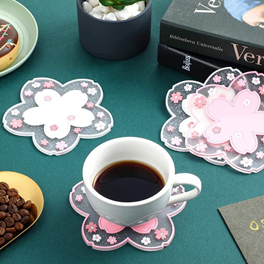 PVC soft rubber cherry blossom heat insulator coasters (3pcs/set for small and large)