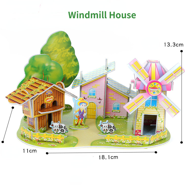 Children's cartoon 3D paper  building puzzle