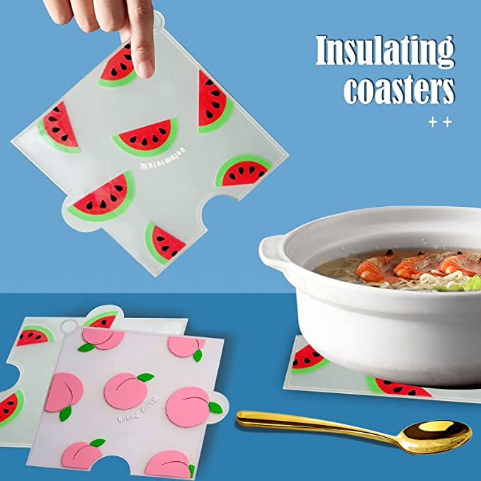 Creative cute cartoon fruit shape PVC soft silicone round heat insulation mat (2 round 3 square / set)