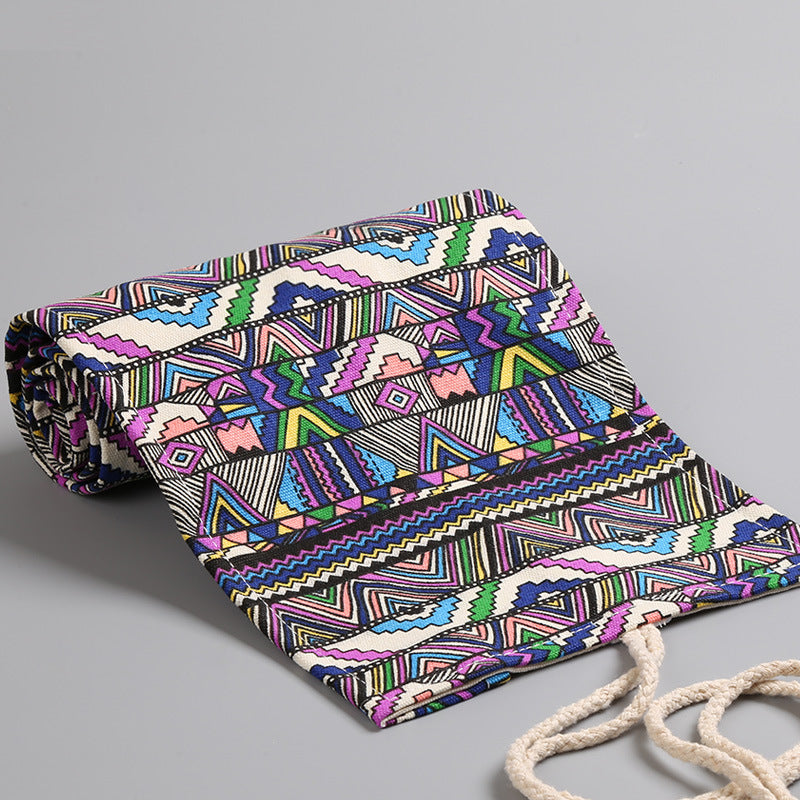 Ethnic style canvas printing simple roll pencil bag