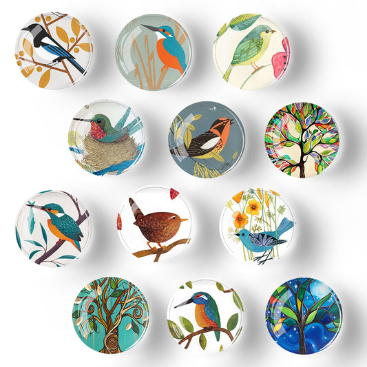 Cute birds crystal glass refrigerator stickers (12pcs/set)