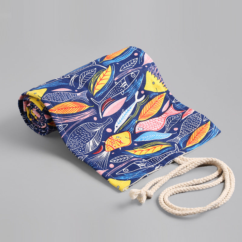 Colorful fish canvas printing simple roll pencil pouch