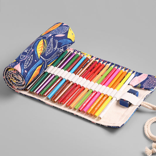 Colorful fish canvas printing simple roll pencil pouch