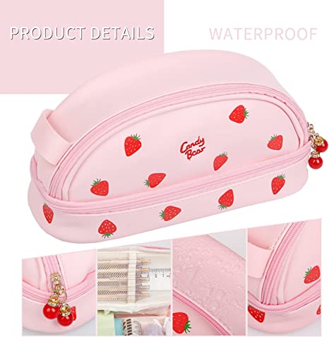 Cute double zipper double pencil pouch