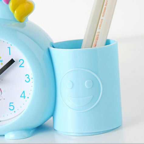 Cartoon unicorn animal plastic with pen holder alarm clock