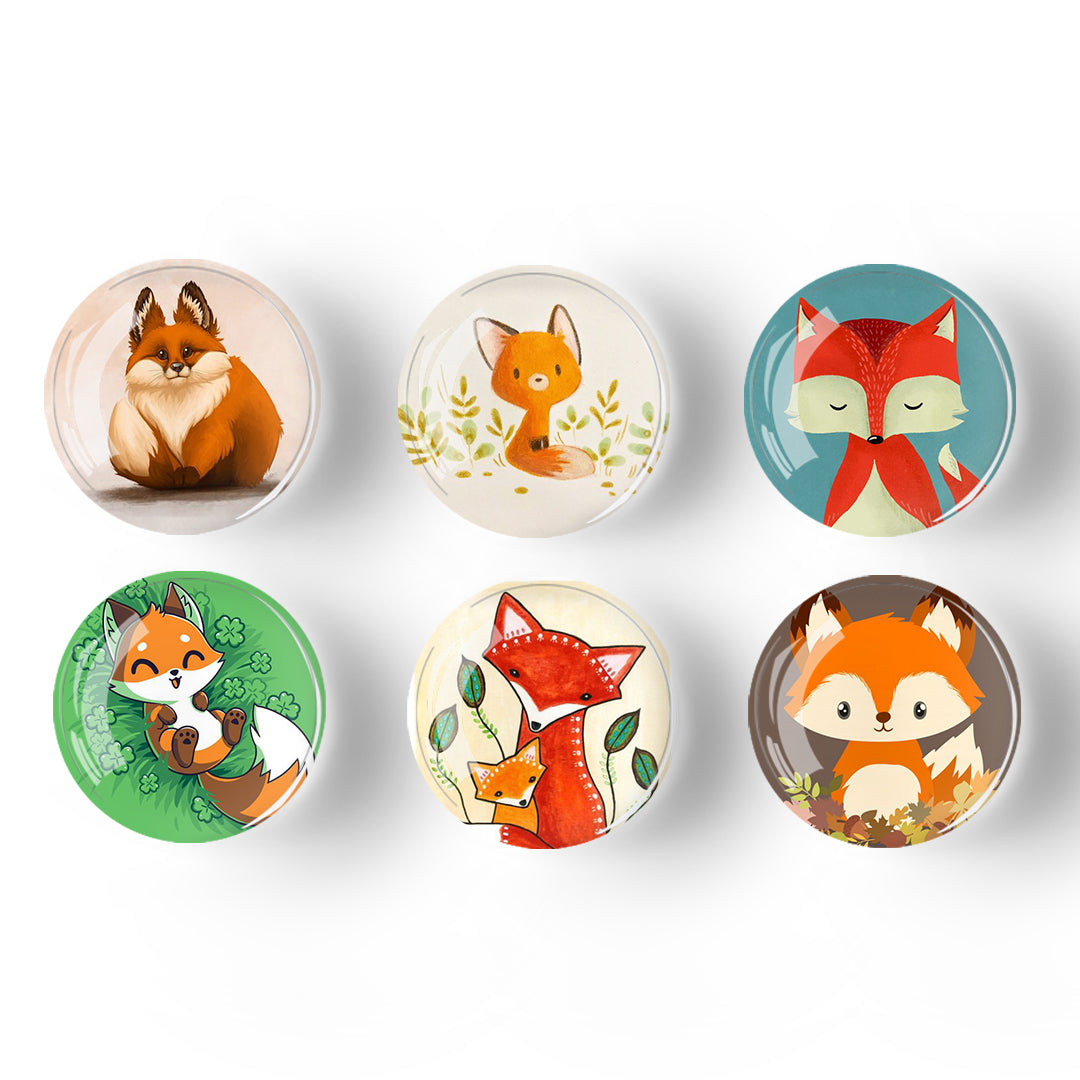 Crystal Glass Cute Fox Pin Refrigerator Stickers(12pcs/set)