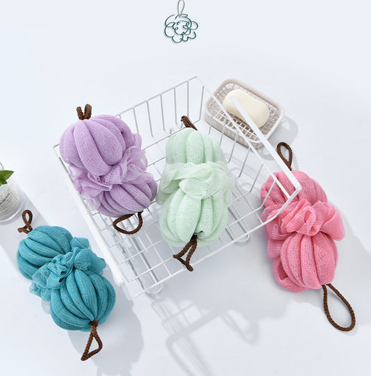 Long solid color loofah foam bath ball