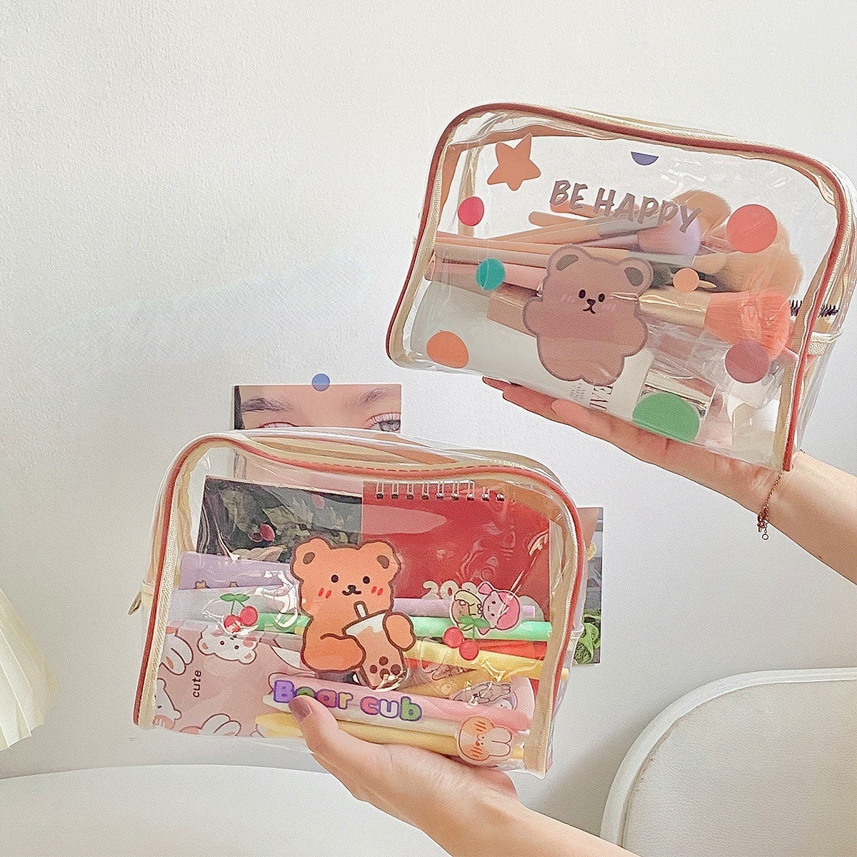 Cartoon transparent large capacity stationery bag