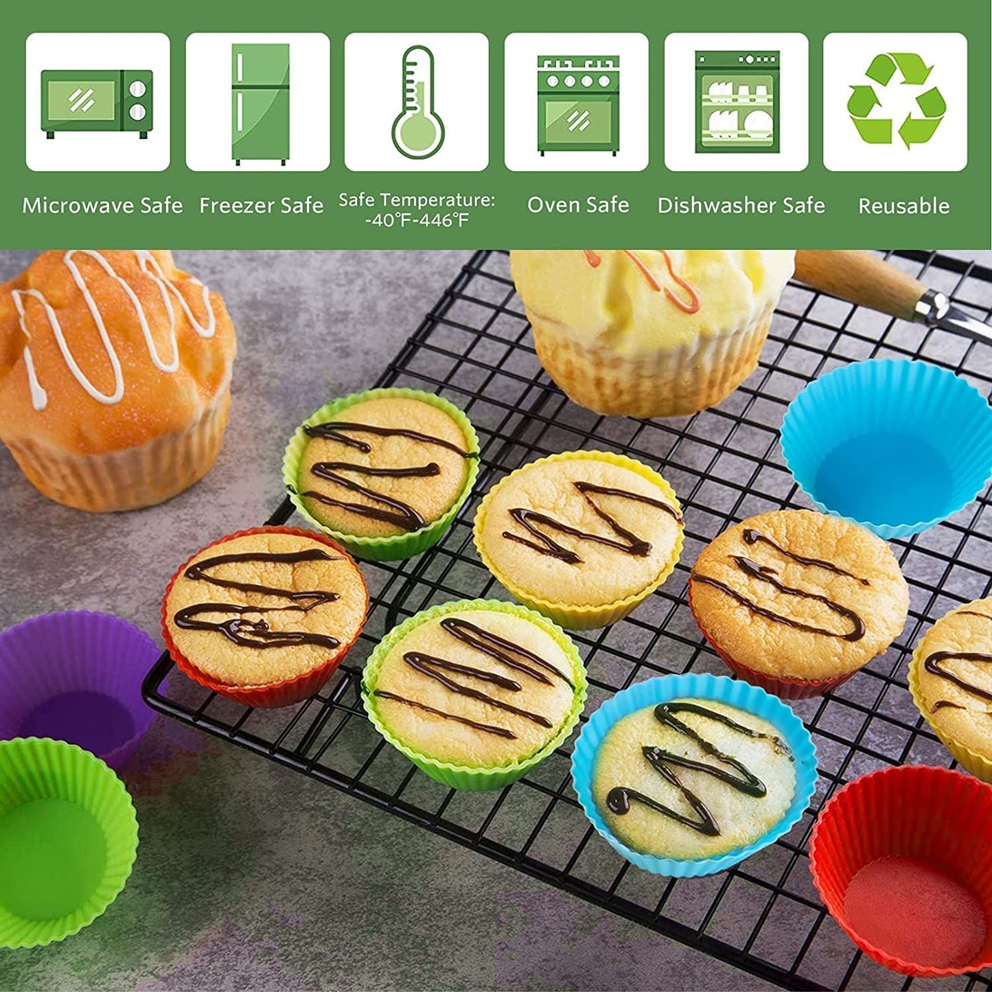 Colorful silicone muffin molds(10 pcs)