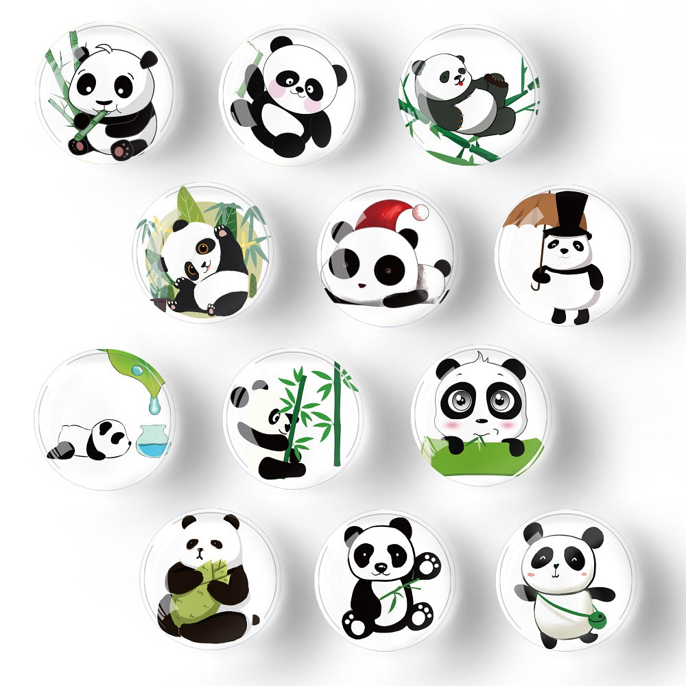 Creative crystal glass cartoon panda refrigerator stickers (12pcs/set)