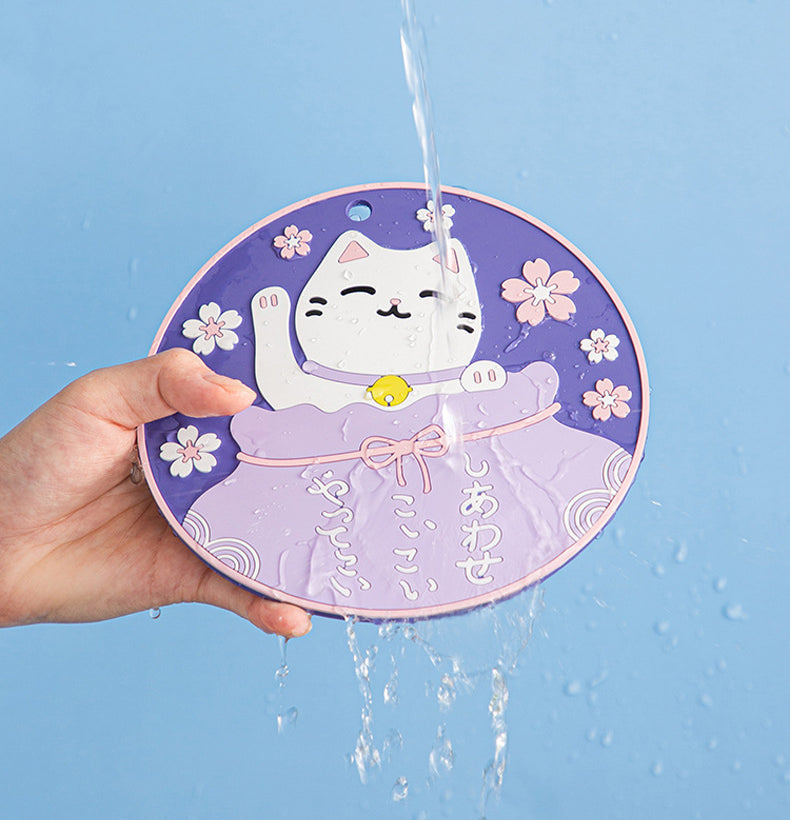 Japanese style cartoon three-dimensional cat PVC soft rubber anti-hot placemats