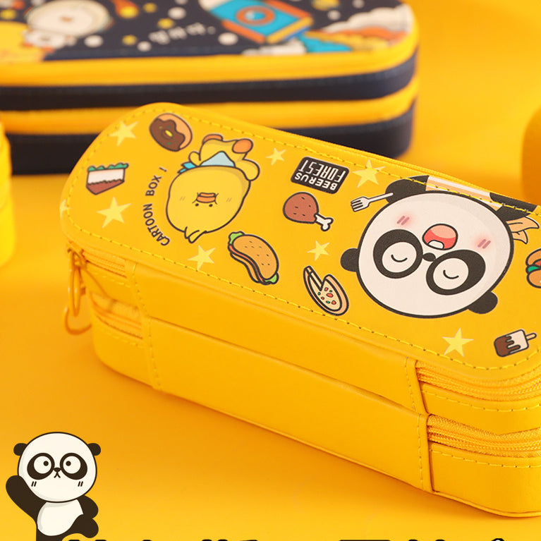 Cartoon design double layer large capacity pencil case