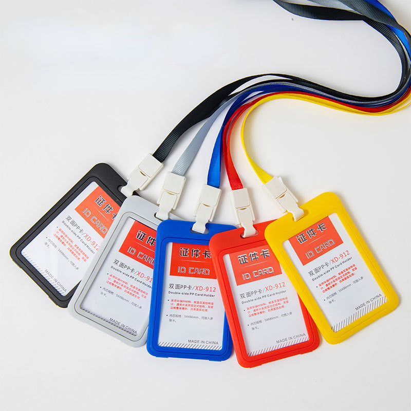 Lanyard with double-sided transparent waterproof film work badge card holder