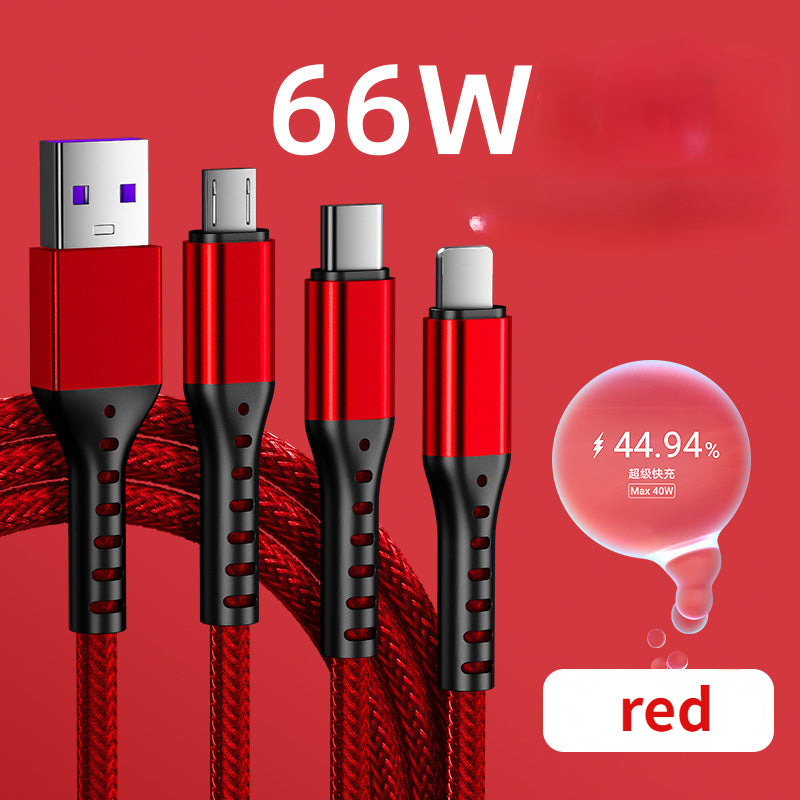 Three in one fast charging one drag three charging cable 5A multi-head nylon braided cable