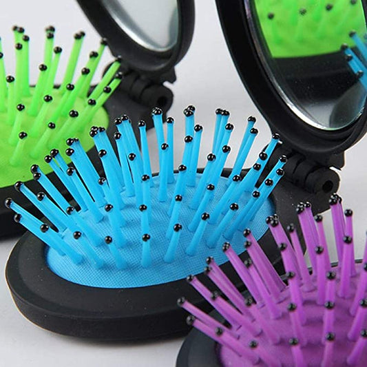 2-in-1 Portable Folding Airbag Comb with Mirror