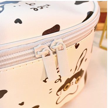 Round cartoon black and white cow cosmetic bag