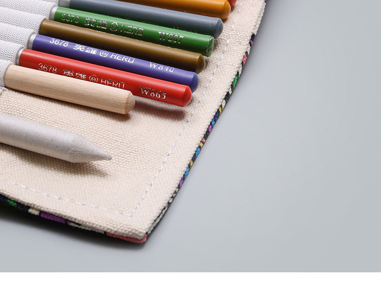 Ethnic style canvas printing simple roll pencil bag