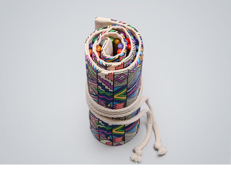 Ethnic style canvas printing simple roll pencil bag