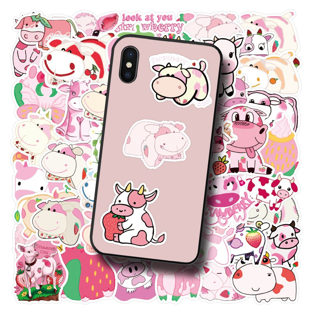 Cute Strawberry Cow Stickers (50pcs)