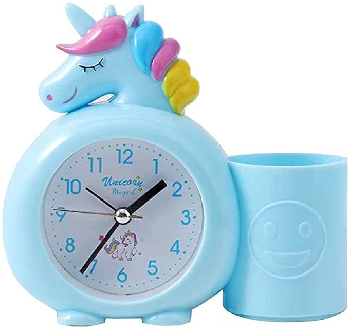 Cartoon unicorn animal plastic with pen holder alarm clock