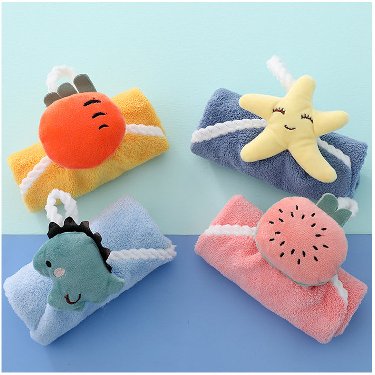 Coral fleece thickened fruit head cute children's hanging hand towel (4 pieces/set)