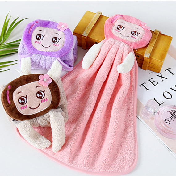 Coral fleece thickened little girl's cute cartoon hand towel