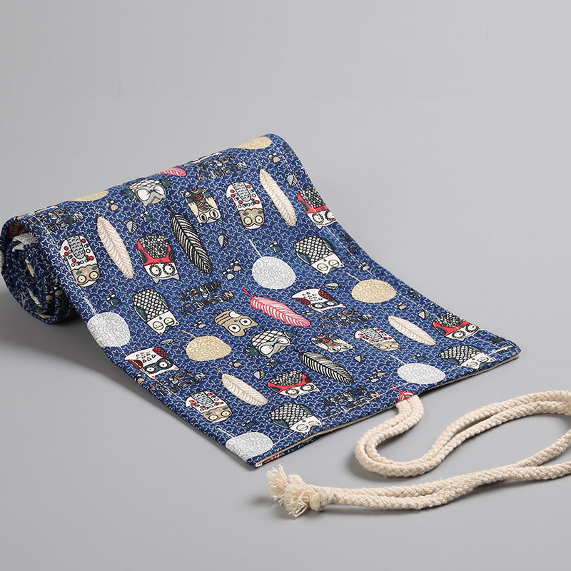 Owl Canvas Printed Simple Rolling Pencil Pouch