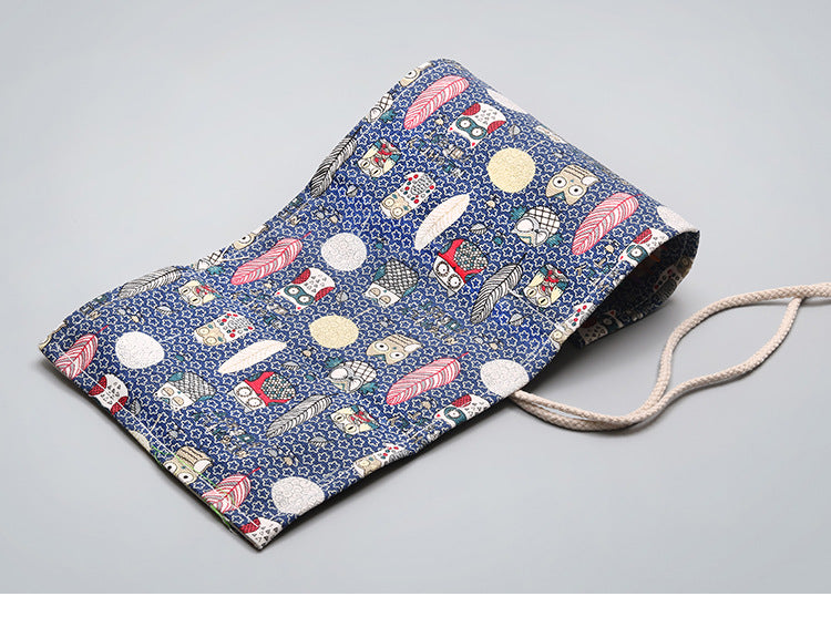 Owl Canvas Printed Simple Rolling Pencil Pouch