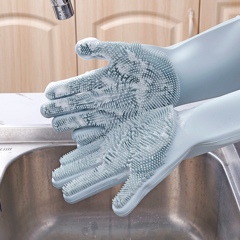 Anti-slip and wear-resistant silicone dishwashing gloves