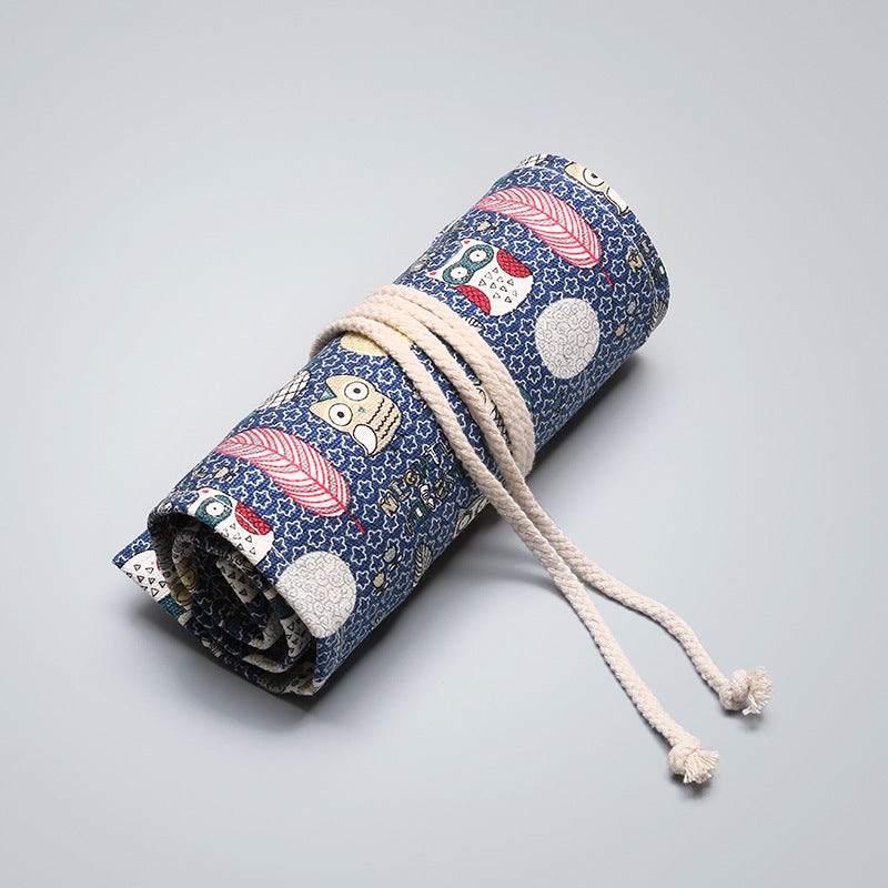 Owl Canvas Printed Simple Rolling Pencil Pouch