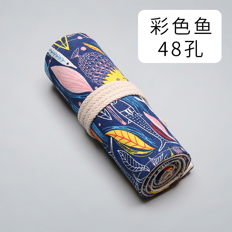 Colorful fish canvas printing simple roll pencil pouch