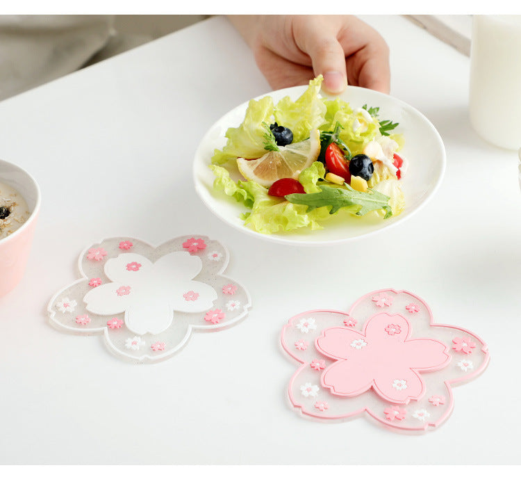 PVC soft rubber cherry blossom heat insulator coasters (3pcs/set for small and large)