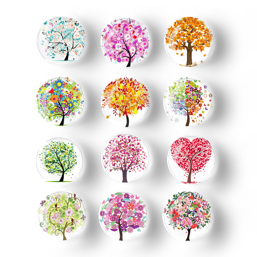 Tree of life series crystal glass refrigerator stickers (12pcs/set)