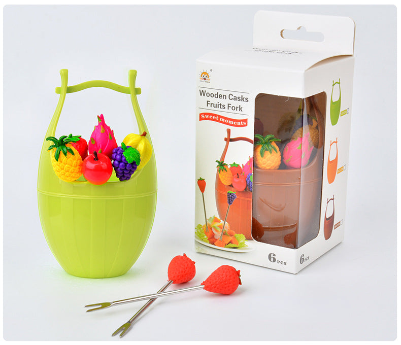 Creative mini barrel fruit fork set