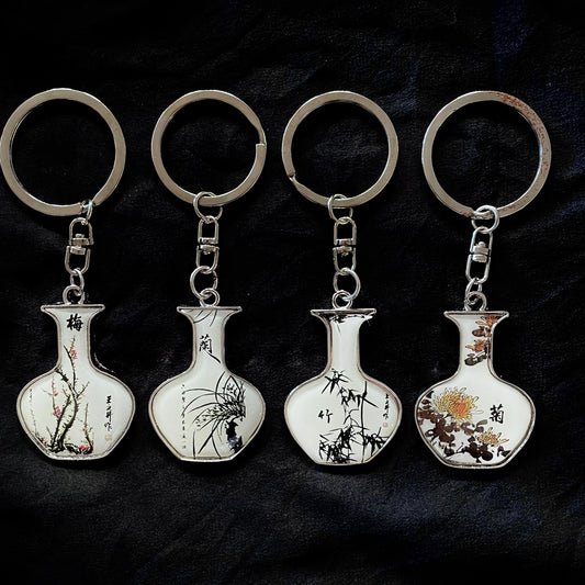 Chinese Style  Porcelain Keychain: Plum, Orchid, Bamboo and Chrysanthemum