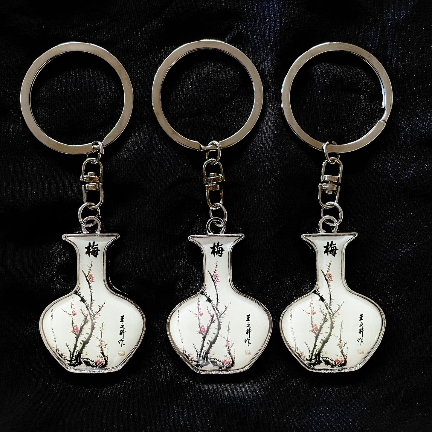 Chinese Style  Porcelain Keychain: Plum, Orchid, Bamboo and Chrysanthemum