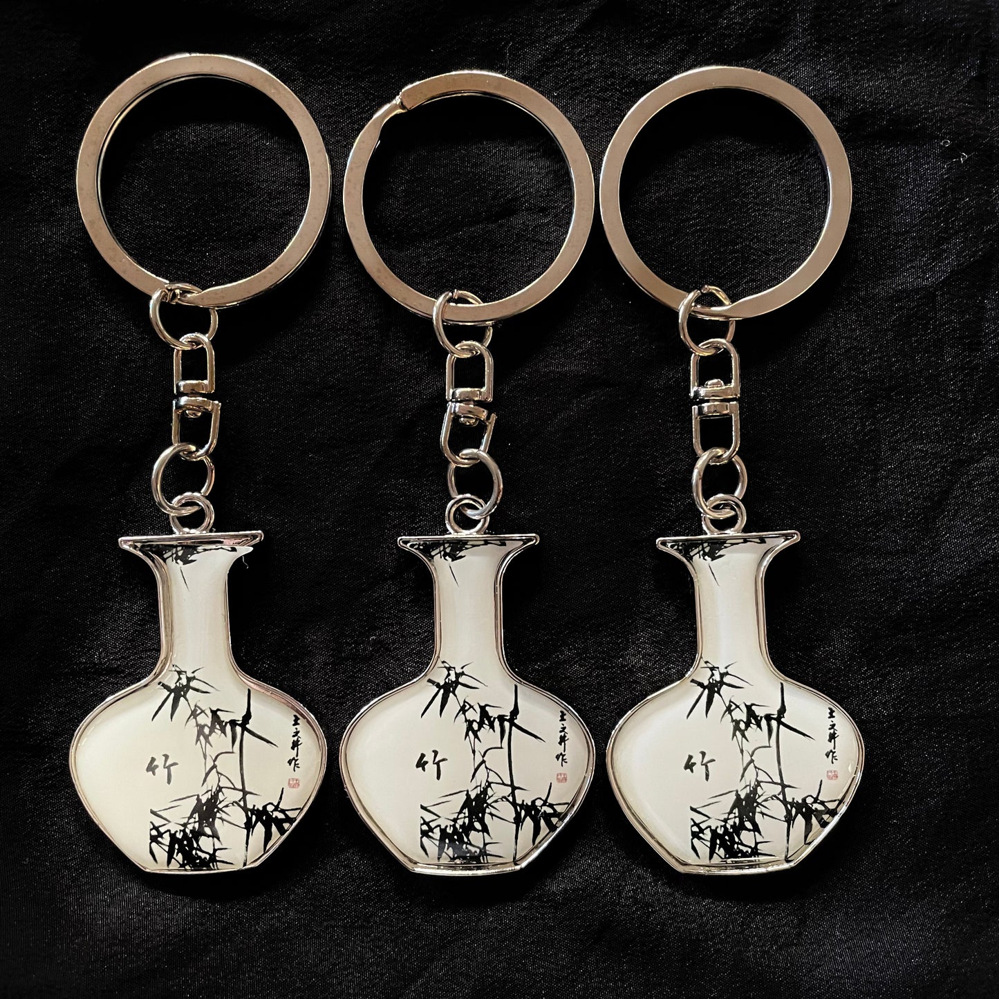 Chinese Style  Porcelain Keychain: Plum, Orchid, Bamboo and Chrysanthemum