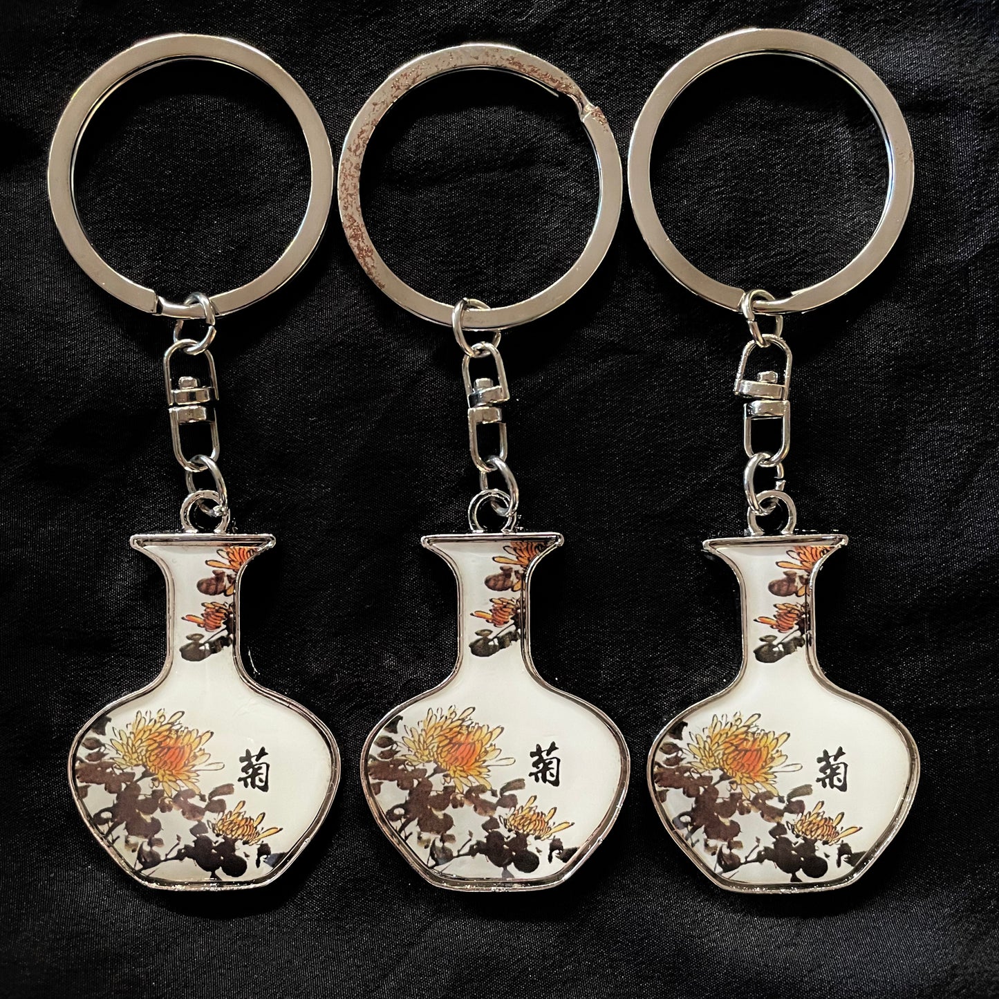 Chinese Style  Porcelain Keychain: Plum, Orchid, Bamboo and Chrysanthemum