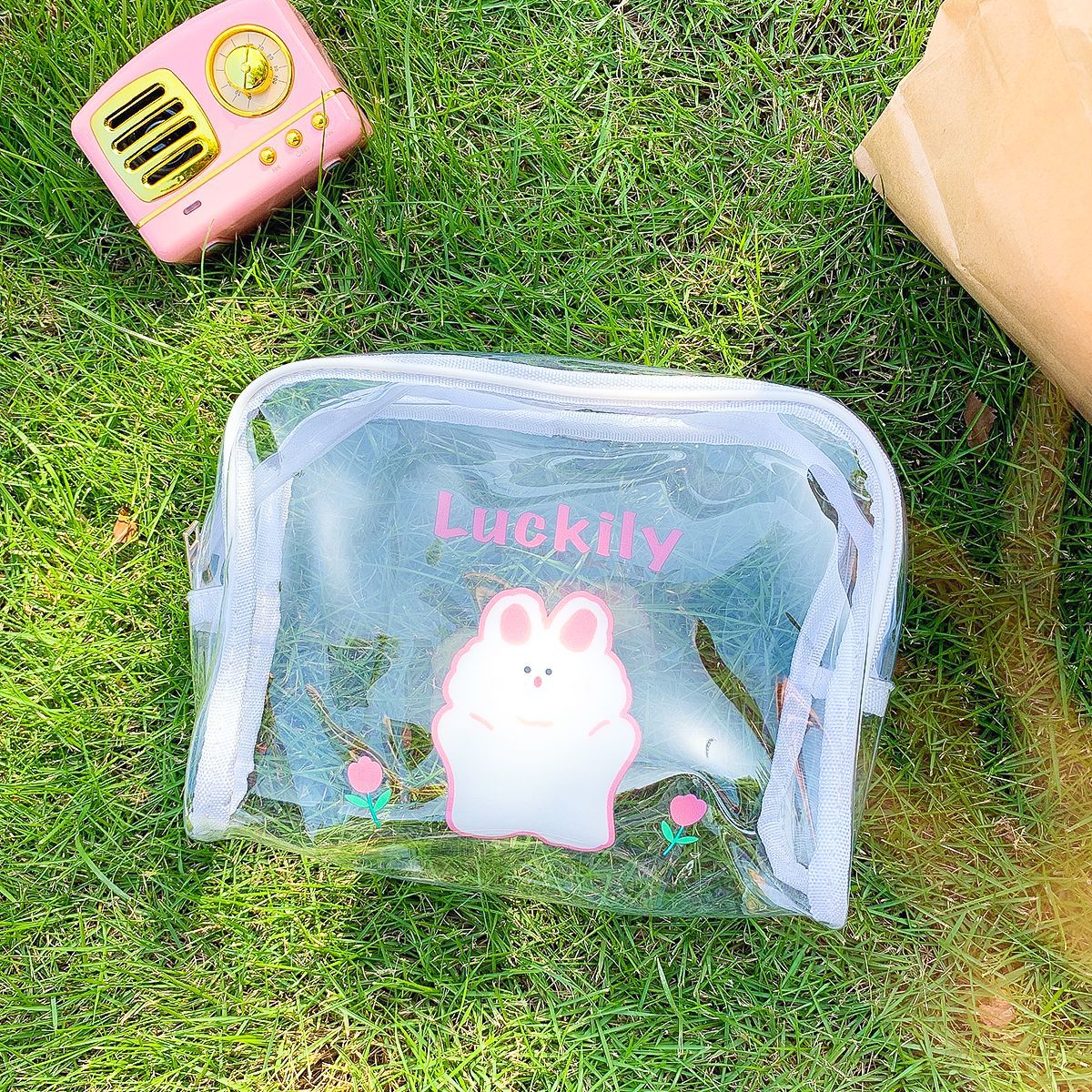 Cartoon transparent large capacity stationery bag