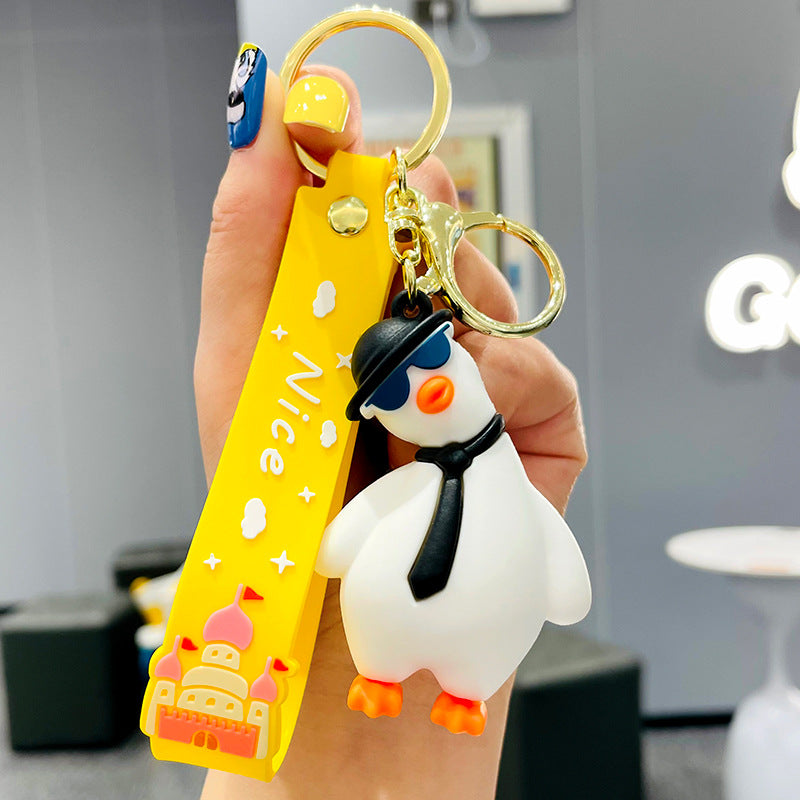 Cartoon PVC Cute Crooked Neck Duck 3D Keychain Animal Lanyard Key Chain