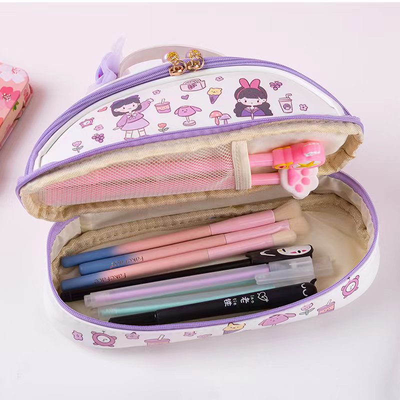 Cute double zipper double pencil pouch