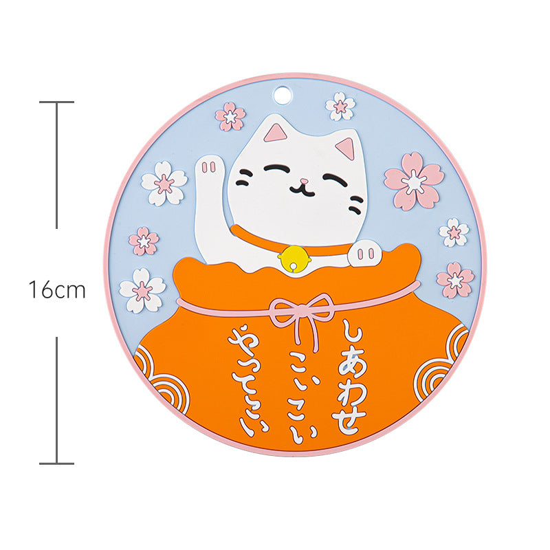 Japanese style cartoon three-dimensional cat PVC soft rubber anti-hot placemats