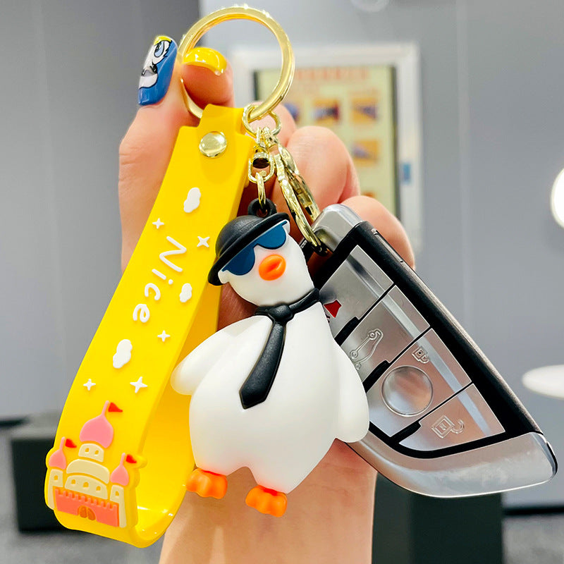 Cartoon PVC Cute Crooked Neck Duck 3D Keychain Animal Lanyard Key Chain