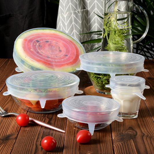 Airtight stretch transparent silicone clamshell lid (transparent 6-piece set)