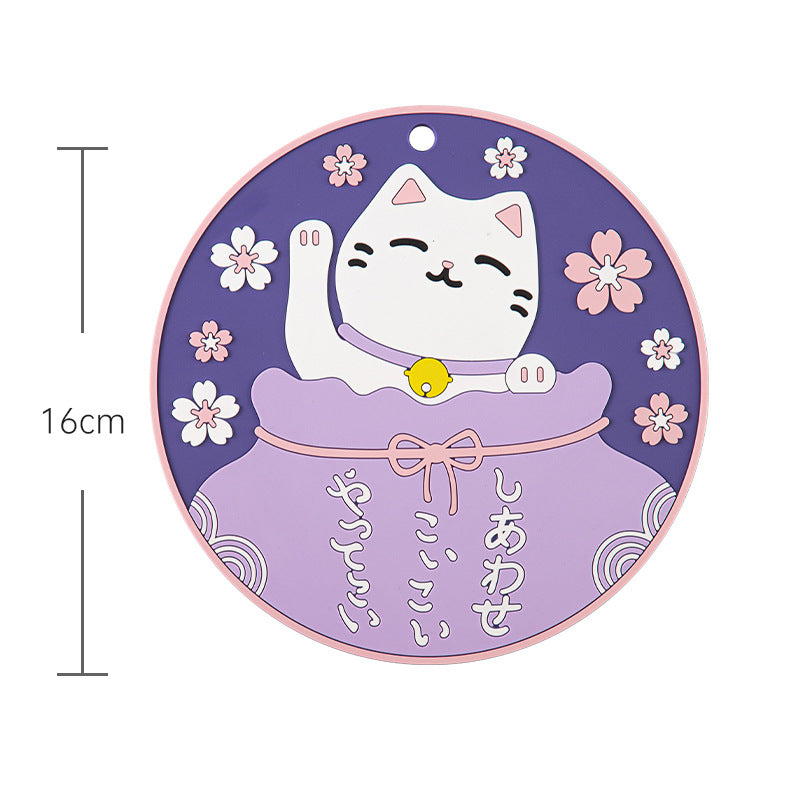 Japanese style cartoon three-dimensional cat PVC soft rubber anti-hot placemats